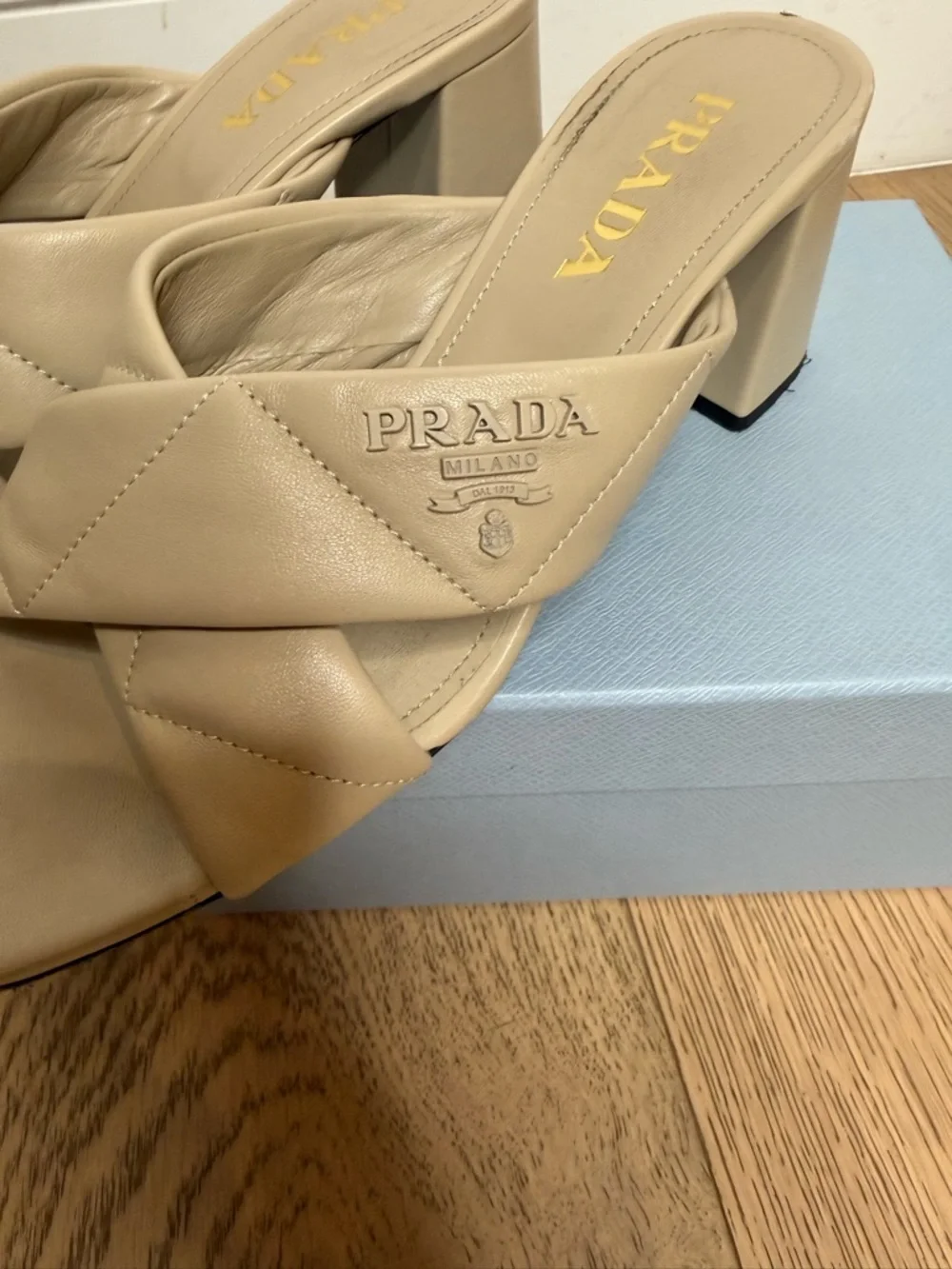 Prada Quilted Lambskin Crisscross Slide Sandals - Picture 9 of 10